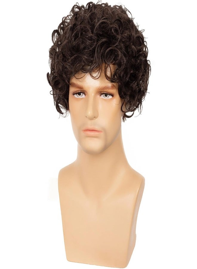 Dsimeig Mens Brown Curly Wig Short Fluffy Rocker Wigs Synthetic Costume Halloween Cosplay Hair Wigs for Male Guys - Image 4
